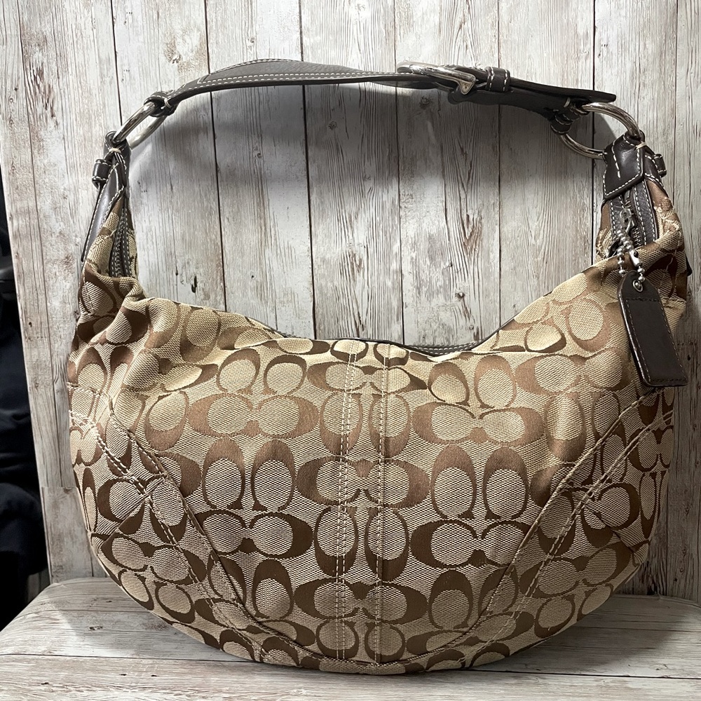 Coach Used Signature Brown Jacquard
